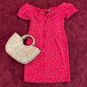 White Fox Red Floral Print Off Shoulder Country Girl Dress size small